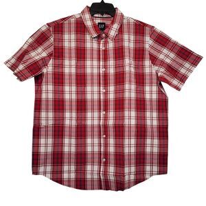 Gap Men's Red Plaid Short Sleeve Button-Up Cotton Poplin Shirt X-Large
